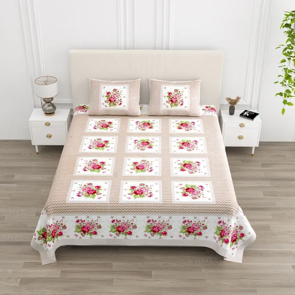 Light_Brown_Cotton_Rajwada_Phool_Gulistan_Collection_Double_Bedsheet_With_Pillow_Cover_100_X_108_Cm